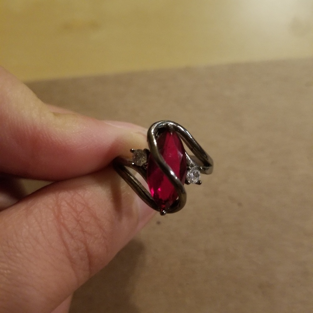 Ruby Red Tungsten-Look Size 8 Ring With Cz - image 1